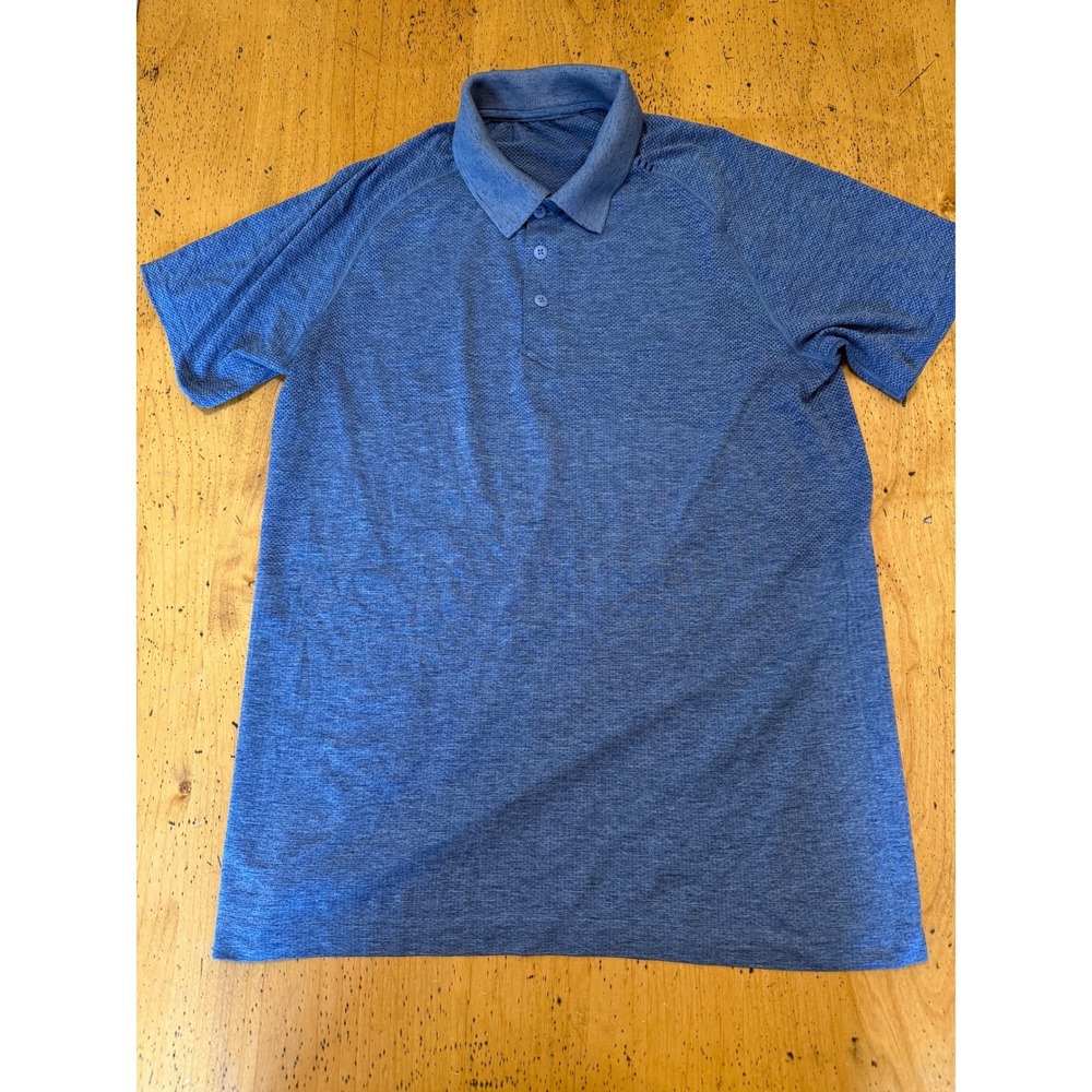 Lululemon Metal Vent Tech Polo Size M Blue Heathered Short Sleeve Athletic Shirt